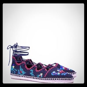 Tory Burch embroidered floral and navy espadrilles